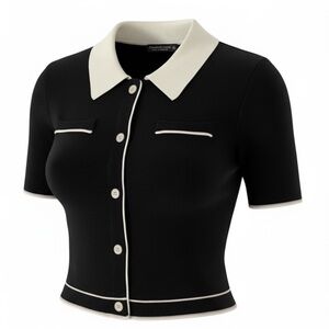 NWT | Emerson Lang | crop top | collar | functional buttons